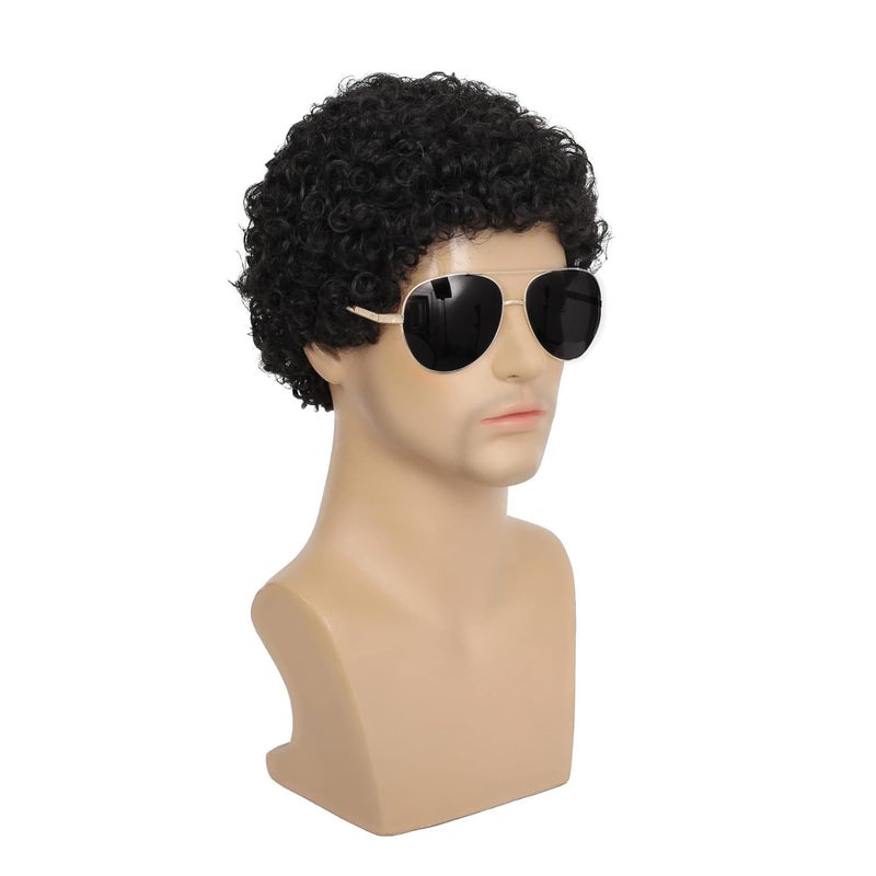 Wiwige Mens Curly Afro Wigs Short Black Wig for Male California Halloween Cosplay Costume Full Wigs - Image 3
